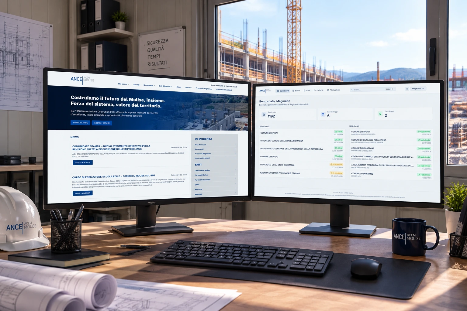 Mockup del portale bandi e del sito web di ACEM ANCE Molise su desktop e smartphone