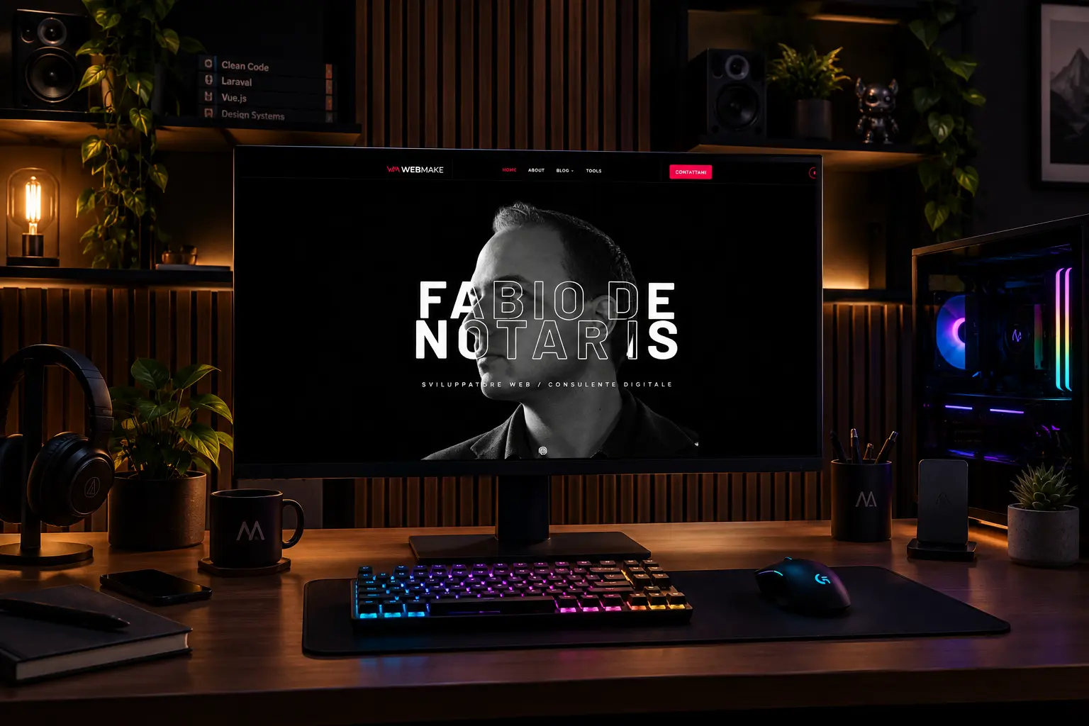 Mockup del sito e blog webmake.it di Fabio De Notariis su desktop e smartphone